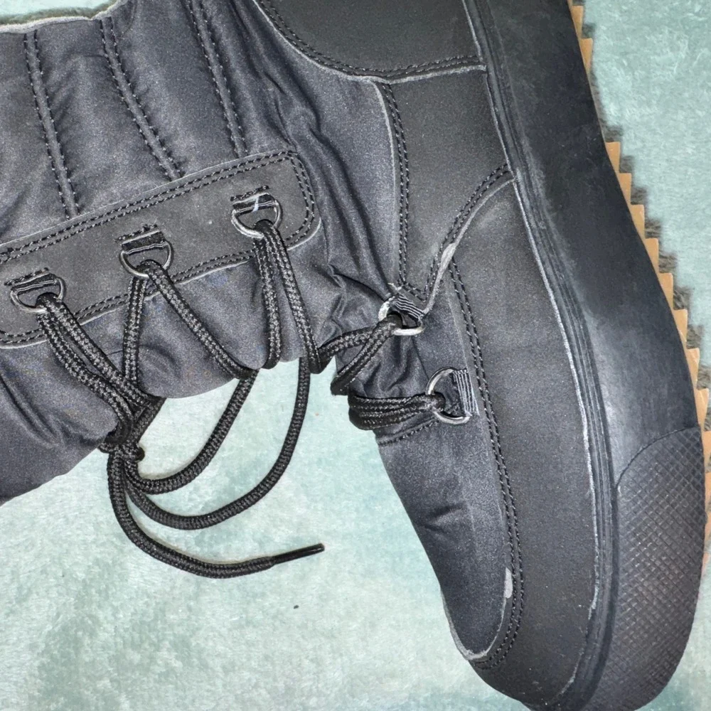 Unbranded Womens Tall Quilted Snow Boots 7 Black Lace Up Side Zip Thermal